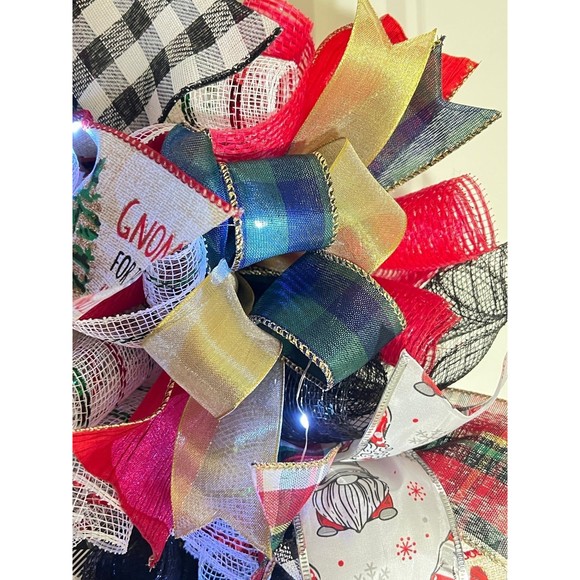 Handmade Merry Christmas Gnome Holiday Ribbon Door Wreath 22 ins W44 - Picture 8 of 12